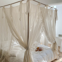 Home Ground Linen Palace Style Nets Princess Wind Three Doors Open Bedroom Folklore Dust-Proof Wind-Proof Bed Mantle with bracket