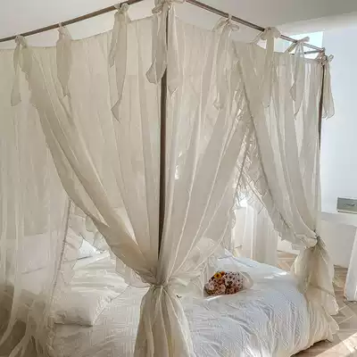 Household floor linen dust-proof mosquito net without installation thick encryption three-door bedroom folk bed mantle with bracket