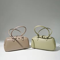 Spring new cowhide bowling bag 2024 simple commuting versatile large capacity shoulder handbag macaron color