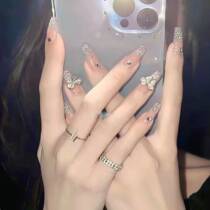 Strap with Diamond Bow Tie Fake Nails Fairy Long Worn Chia Advanced Sensation Small Crowdnail Patches