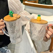Tree Grain Glacier Cups Glass Cups with lid with Straw Water Cups water Advanced sensation Home Juice Cups Drink Cups