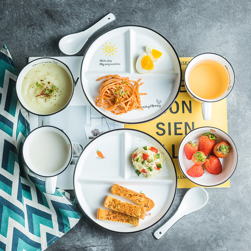 8inch Three-Compartment Meal Plate 211, One-Person Meal, Household Breakfast Tableware, Kidsren's Ceramic Weight Loss Quantitative Meal Plate 8inch Three-Compartment Meal Plate 211, One-Person Meal, Household Breakfast Tableware, Kidsren's Ceramic Weight Loss Quantitative Meal Plate