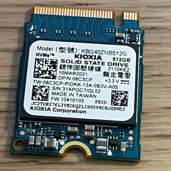 Toshiba KBG40ZNS 512G 2230 SSD New Dell Removal Machine Power-On Single-Digit Hours