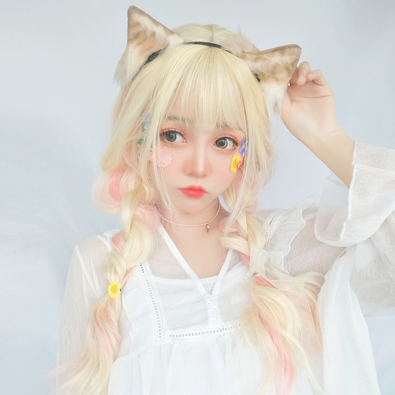 Gradual gold switch princess wig wave long curls lory Japanese Lolita Children's Secondary Dimensional Animation