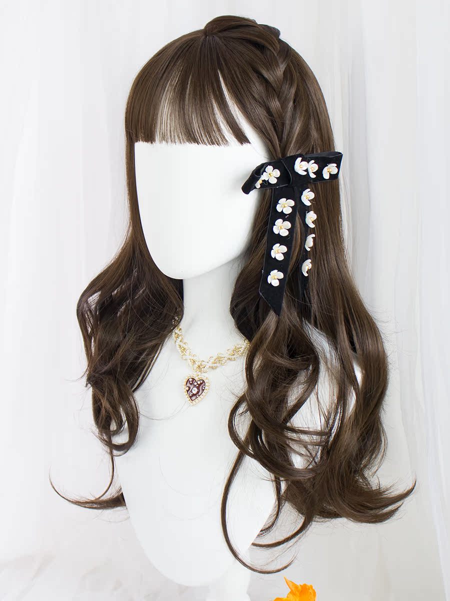 Long curly hair, big wave, long hair wig, female French lazy curly thick bangs, young face, sweet and lovely