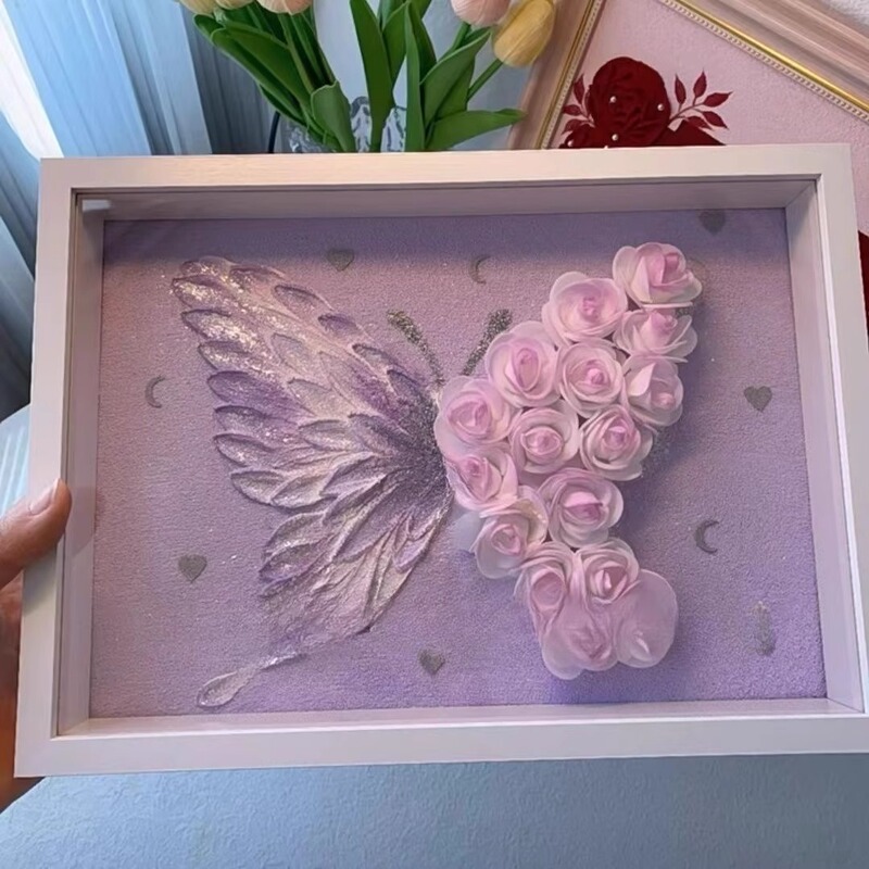 Purple Butterfly Quartz Sand Acrylic Texture Painting DIY Rose Photo Frame Material Package Decorative Painting Girlfriend Gift