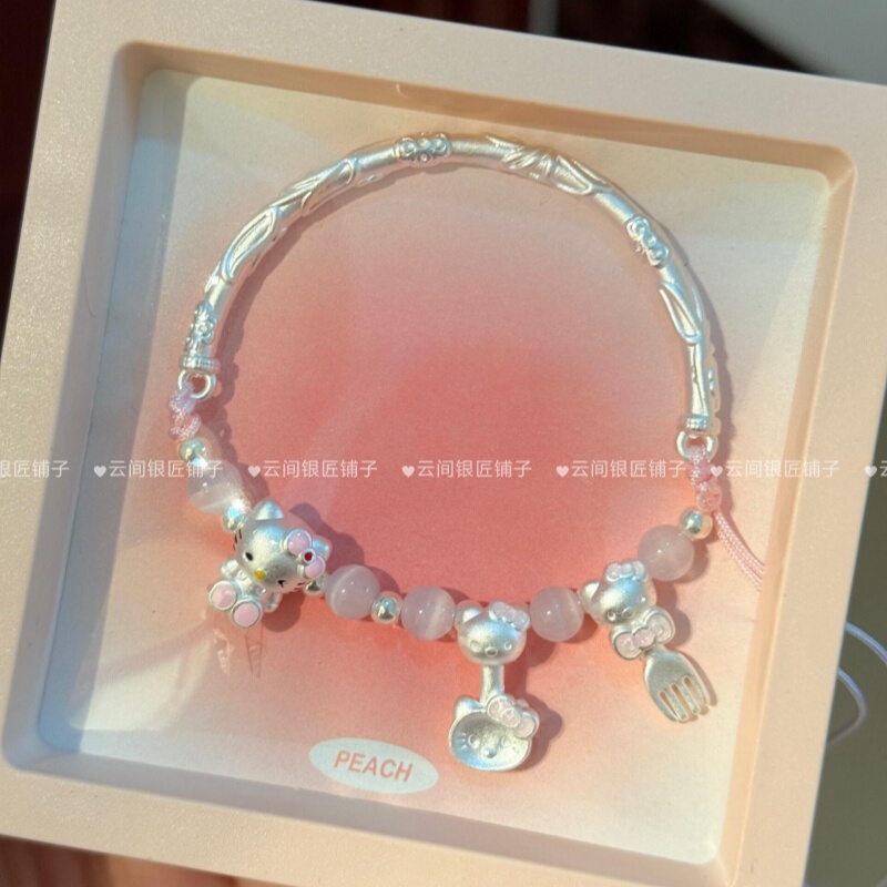 999 Pure Silver Hello Kitty Versatile Half Bracelet Cartoon Bracelet Gift for Best Friend or Girlfriend's Birthday