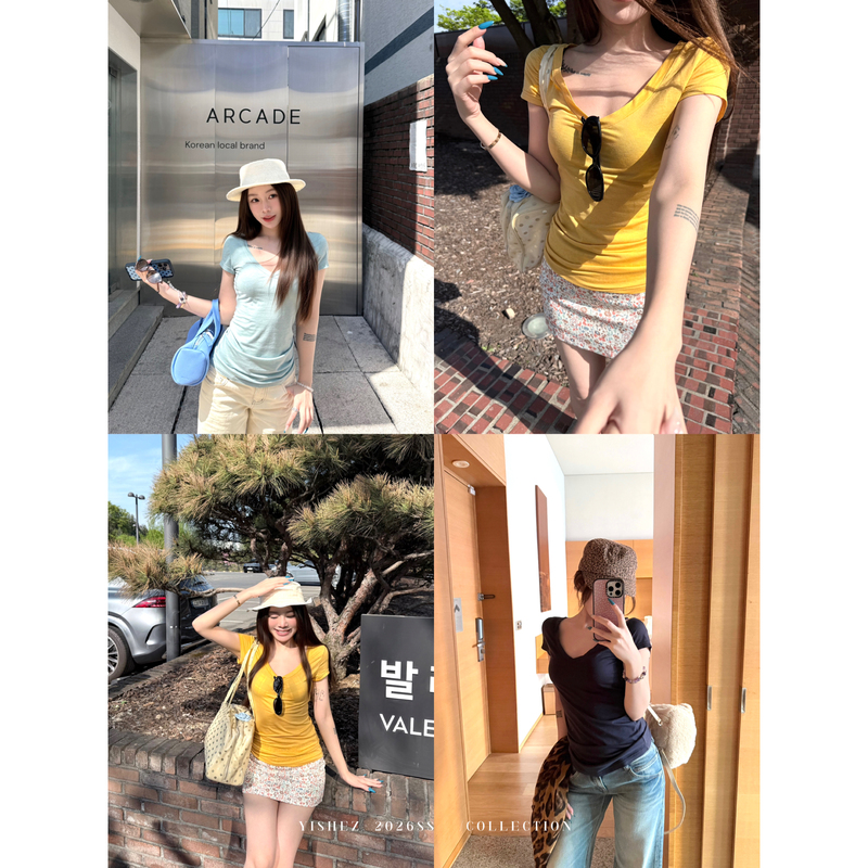 Yishez "Water Light Tee2.0" Original Mid-Length Slim-Fit Short-Sleeve T-Shirt with Regular Shoulders