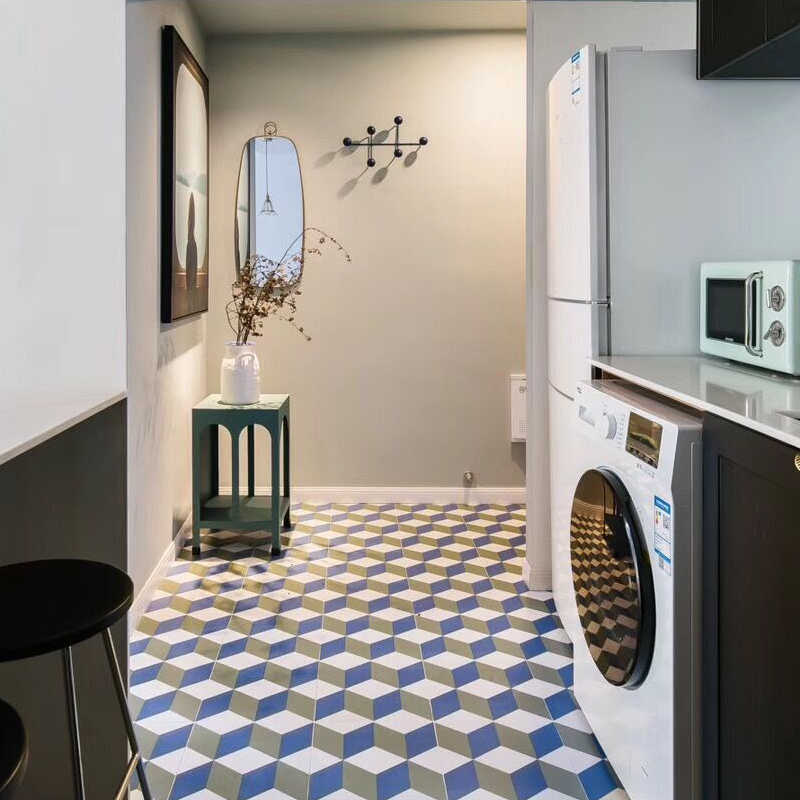 素墨蓝绿色艺术花砖黑白立体花砖厨卫阳台连锁店地砖上海民宿瓷砖