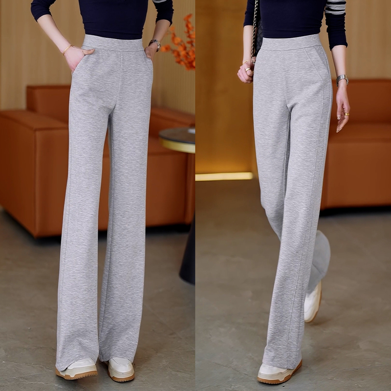 Narrow Gray Sweatpants Straight-Leg Pants for Women Spring and Autumn 2026 New Elastic High-Waisted Loose Wide-Leg Casual Sports Pants