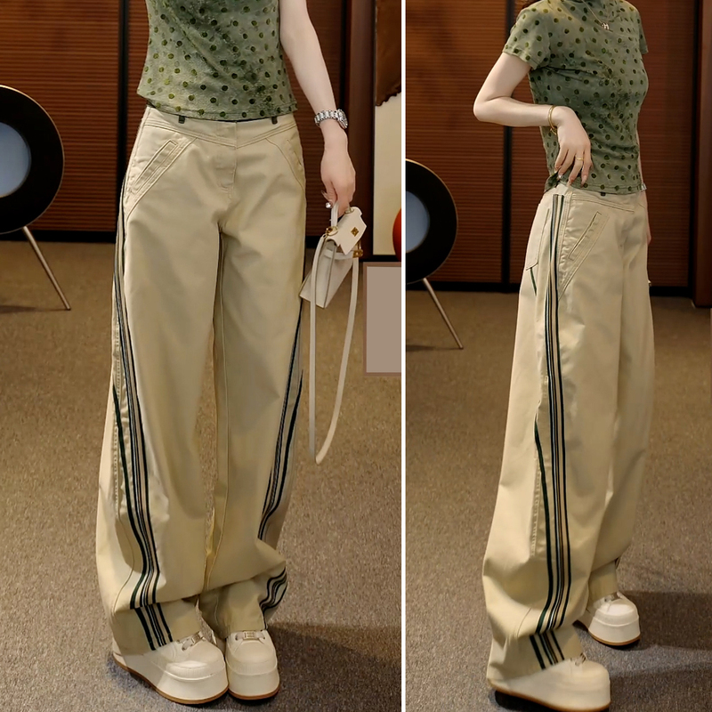 Casual Sports Retro Striped Narrow Wide-Leg Pants for Women, Spring and Summer Thin Style, 2026 New Model, Petite Work Pants