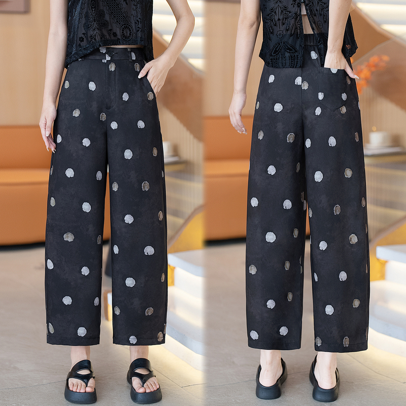 Summer Thin Polka Dot Pants for Women 2026 Trendy Hot-Selling Cropped Wide-Leg Pants Casual Curved Pants