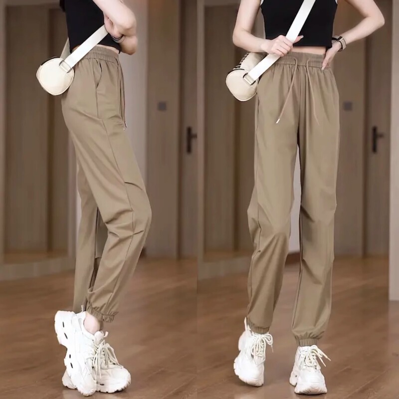 Quick-Dry Ice Silk Pants, High-Waisted Workwear Pants, Summer Thin Style, 2026 New Casual Harem Pants, Petite Cropped Pants
