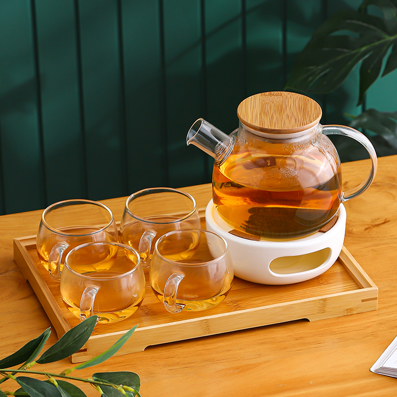 Japanese glass flower teapot afternoon camellia fruit tea cup fruit tea set home candle heating set electric pottery stove