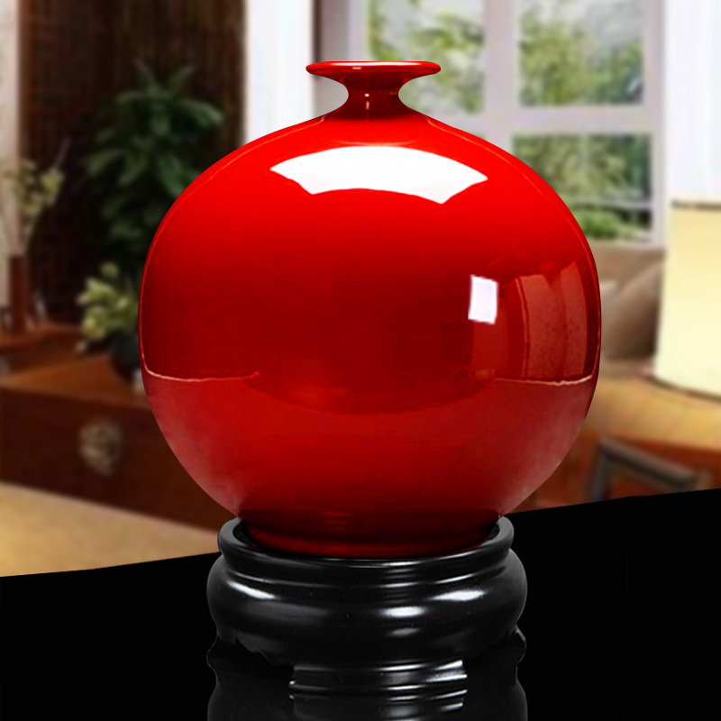 Dehua Ceramic Square and Round Chinese Red Flower Vase Home Decoration Festive Ornament Entrance Wedding Gift