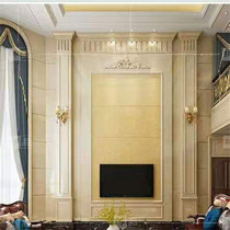 Customized light luxury European-style living room full-body marble luxury villa duplex Roman columns ceramic tile TV background wall