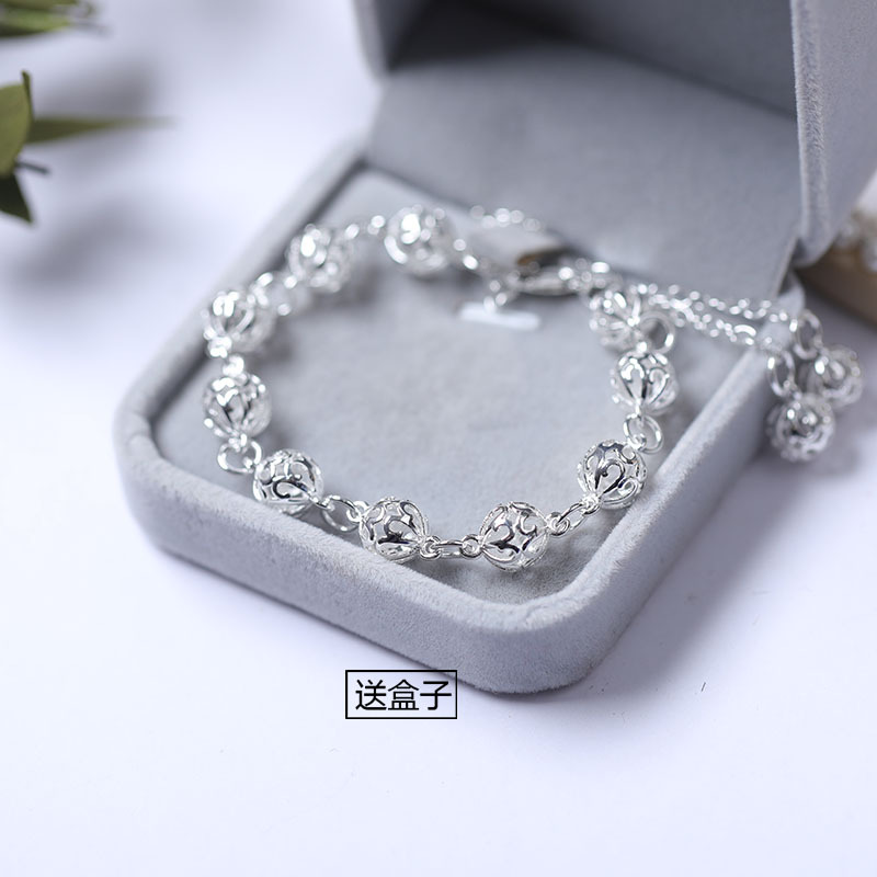 Korean Style 925 Silver Bracelet with Hollow Ball, Cute and Exquisite Bracelet, Fashionable Women's Versatile Accessory, Niche ins Internet Celebrity