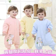 Chân bé ngủ túi mùa thu đông dày 1-2-3 tuổi Dây kéo bé một bộ đồ ngủ trẻ em cotton chống đá