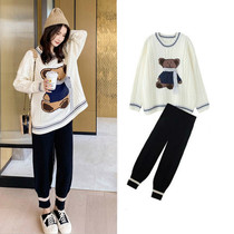 Pregnant womens spring clothing suit stylish style out for autumn and winter style foreign air small children sweater Two sets of nets red gestation