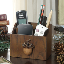 TV remote control storage box living room wooden coffee table desktop shelf American household finishing box Sundries
