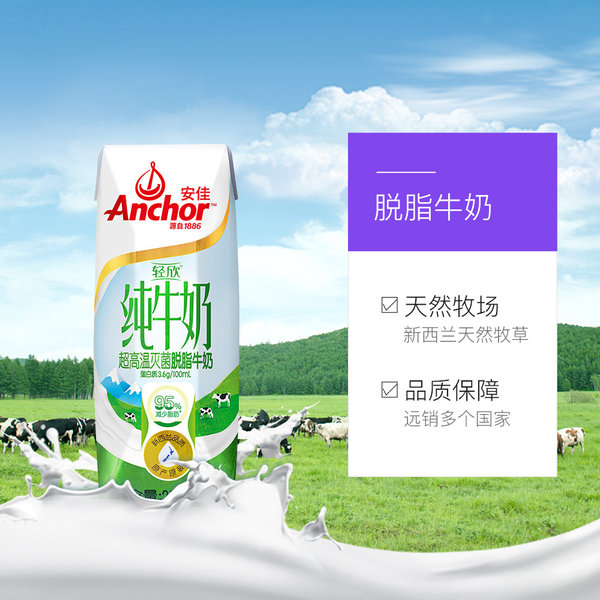 Anchor 安佳 轻欣 脱脂牛奶 250ml*24盒 聚划算+天猫优惠券折后￥69包邮（￥89-20）