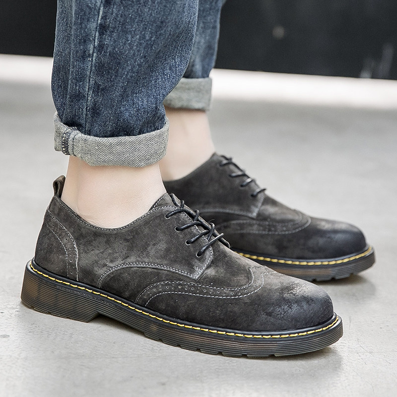 Boomer Martin boots Men's spring autumn season retro Bloc sculptures low help Inron frosted genuine leather casual thick underfloor shoes