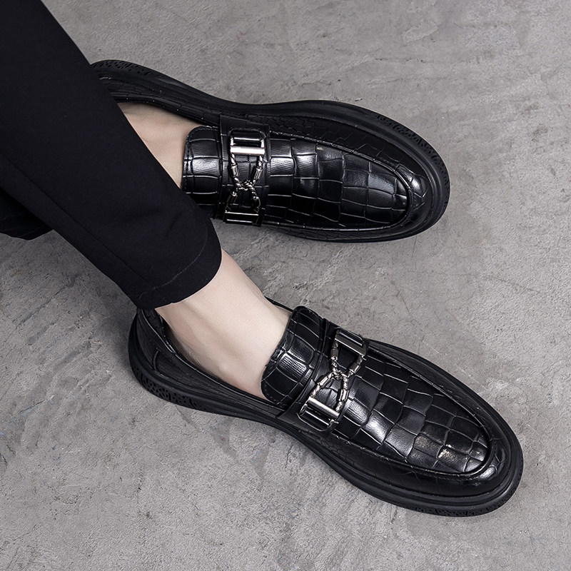 Trendy brand men's shoes breathable crocodile pattern British business all-match youth set foot men's casual leather shoes hairstylist trendy shoes