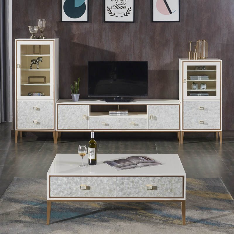 Light luxury shell flake paint high-end TV cabinet coffee table combination simple postmodern living room small apartment TV cabinet