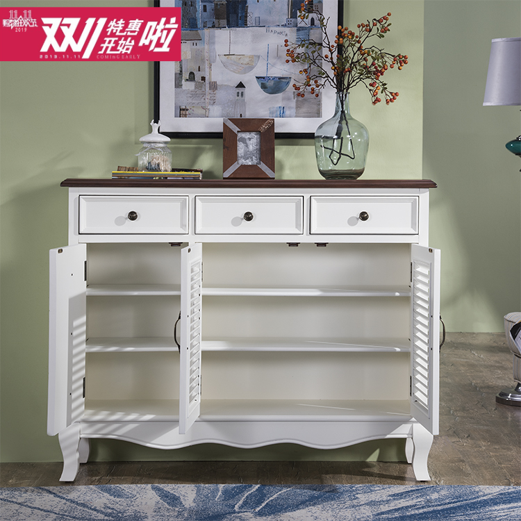 American-style simple three-door shoe cabinet shutter door storage cabinet European-style pastoral solid wood porch cabinet entry door foyer cabinet complete