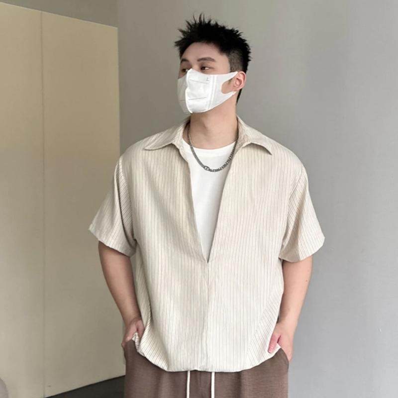 【Cai Bu Rou】Old Money Style Urban Relaxed Half-Button Shirt Japanese Trendy Brand Elastic Hem Short-Sleeve Shirt