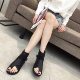 2024 Spring and Summer High Top Sandals Retro Toe Mesh Hollow Genuine Belt Buckle Versatile Roman Open Toe Flat Sandals