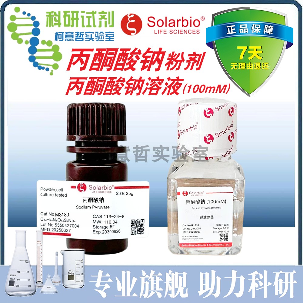 丙酮酸钠溶液 100mL 浓度（100mM）100&times; 丙酮酸钠粉剂 [索莱宝]