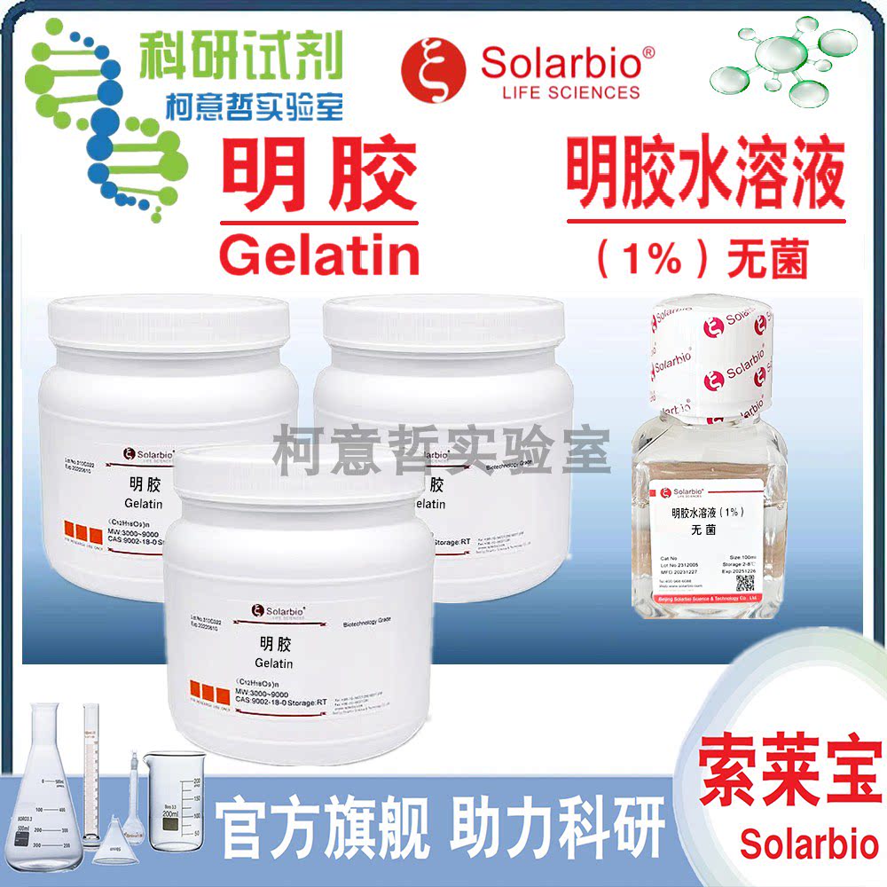 明胶 明胶粉 (优级品) 明胶干粉 Gelatin 明胶水溶液 1% [索莱宝]
