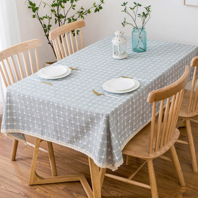 Thickened plaid tablecloth cotton and linen cloth art small fresh tablecloth square light luxury high-level living room tea table cover cloth