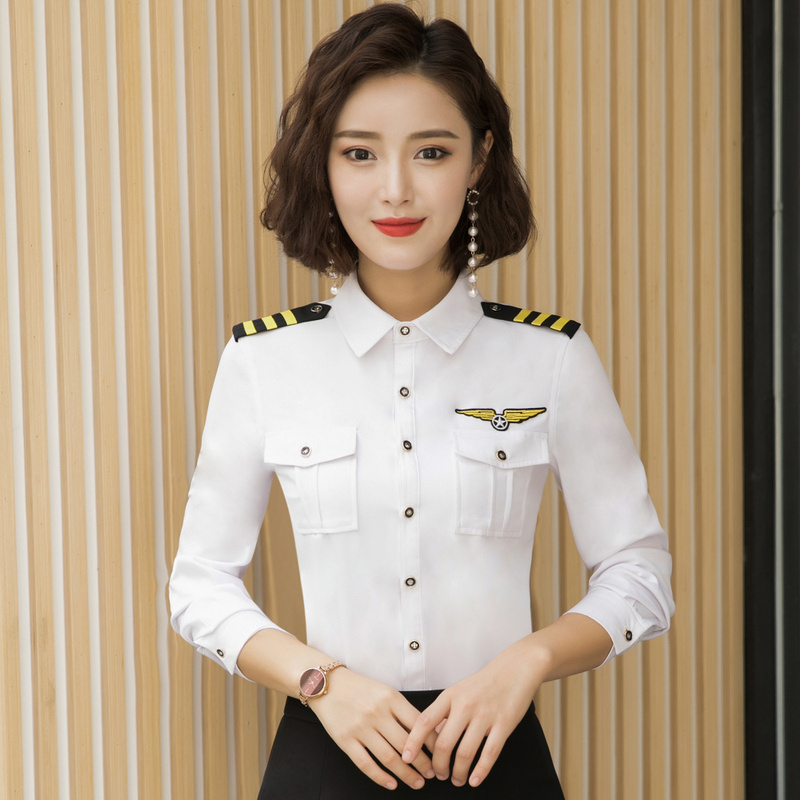 Shirt Women's Long-Sleeved Business Attire Women's Formal Suit High-Speed Rail Stewardess Uniform Flight Attendant White Shirt Work Clothes