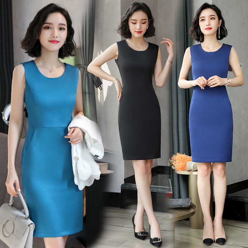 Spring, Summer and Autumn New Business Attire Women's Dress Korean Style Slim Fit Suit Base Sleeveless Vest Dress for Women