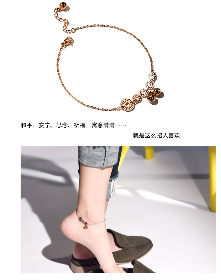 2018 new rose gold vòng chân nữ Hàn Quốc phiên bản của sinh viên đơn giản Sen sexy chuông thép titan không phai chuỗi mắt cá chân