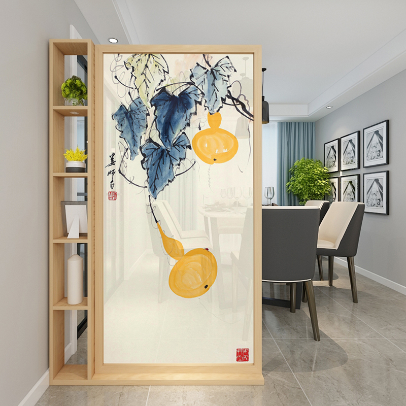 Modern minimalist screen partition Living room Entry into the family Xuanguan decoration Nordic solid wood hollowed-out shielded mobile shelve lattice