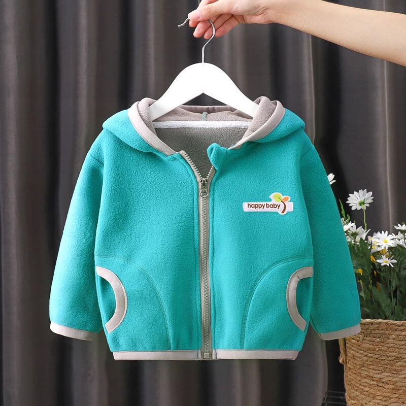 Children's Fleece Jacket, Polar Fleece, Boys and Girls, Fleece-Lined and Thickened Tops, Spring and Autumn Hooded Sweatshirt, Baby Zip-Up Shirt