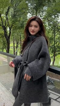 2025 winter thickened cloak stand collar double-sided wool coat temperament women waist slimming wool coat short women