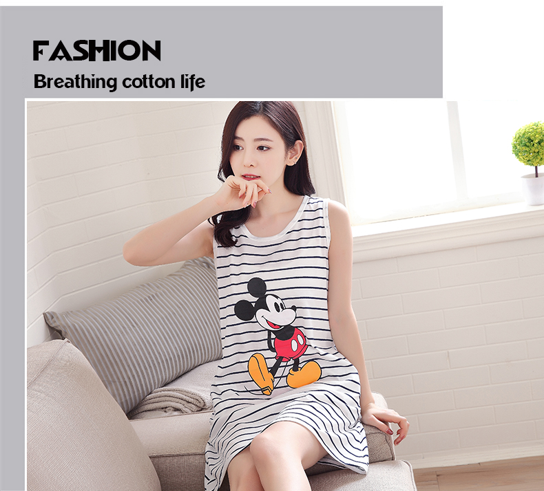 Bông cộng với phân bón XL mùa hè cotton không tay lỏng nightdress casual vòng cổ nữ mùa hè cotton 200 kg đồ ngủ