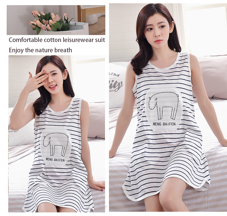 Bông cộng với phân bón XL mùa hè cotton không tay lỏng nightdress casual vòng cổ nữ mùa hè cotton 200 kg đồ ngủ