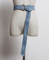 European and American trend denim wide belt womens double ring buckle decoration casual Joker belt hanging cloth waist sealing strap pants belt