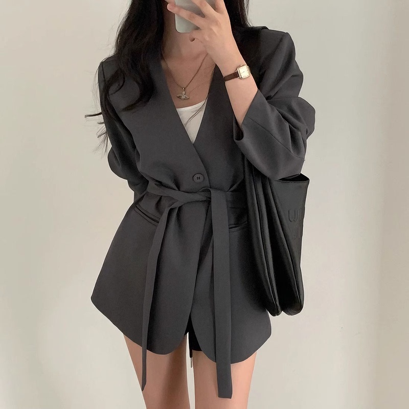 Korean Style New Spring and Autumn Petite Suit Dress, Slim Fit, Waist-Cinching, Lazy Style, Super Popular Collarless Blazer