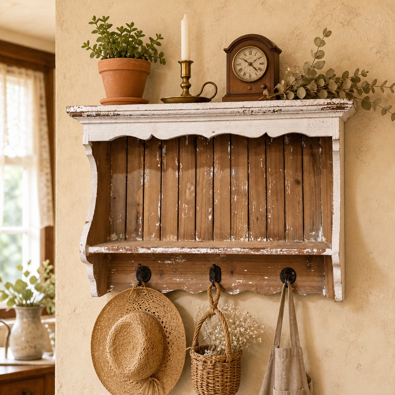 European-Style Retro Solid Wood Wall Cabinet Indoor Multi-Functional Storage Shelf Japanese-Style Outdoor Gardening Wall Hanging Decoration