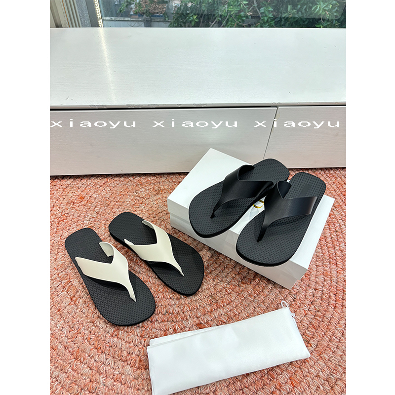 [High-End] 26Ss New Minimalist Style Row Brand Genuine Leather Flip-Flops for Women, Flat Slippers for Outdoor Wear