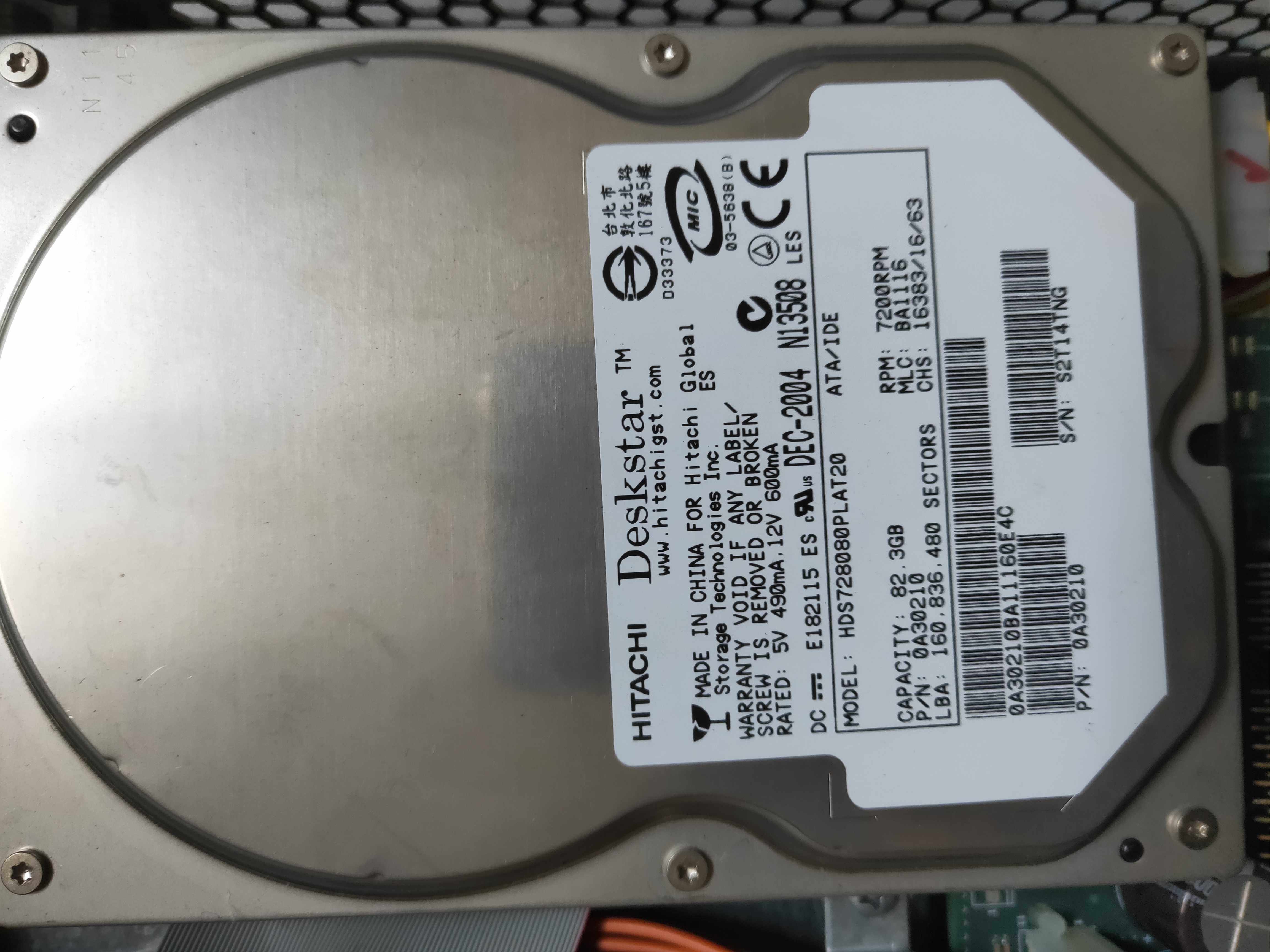 Original installation Hitachi HITACHI HDS728080PLAT20 80G 82 3G 3G 7 2K Parallel Port IDE Hard Disc