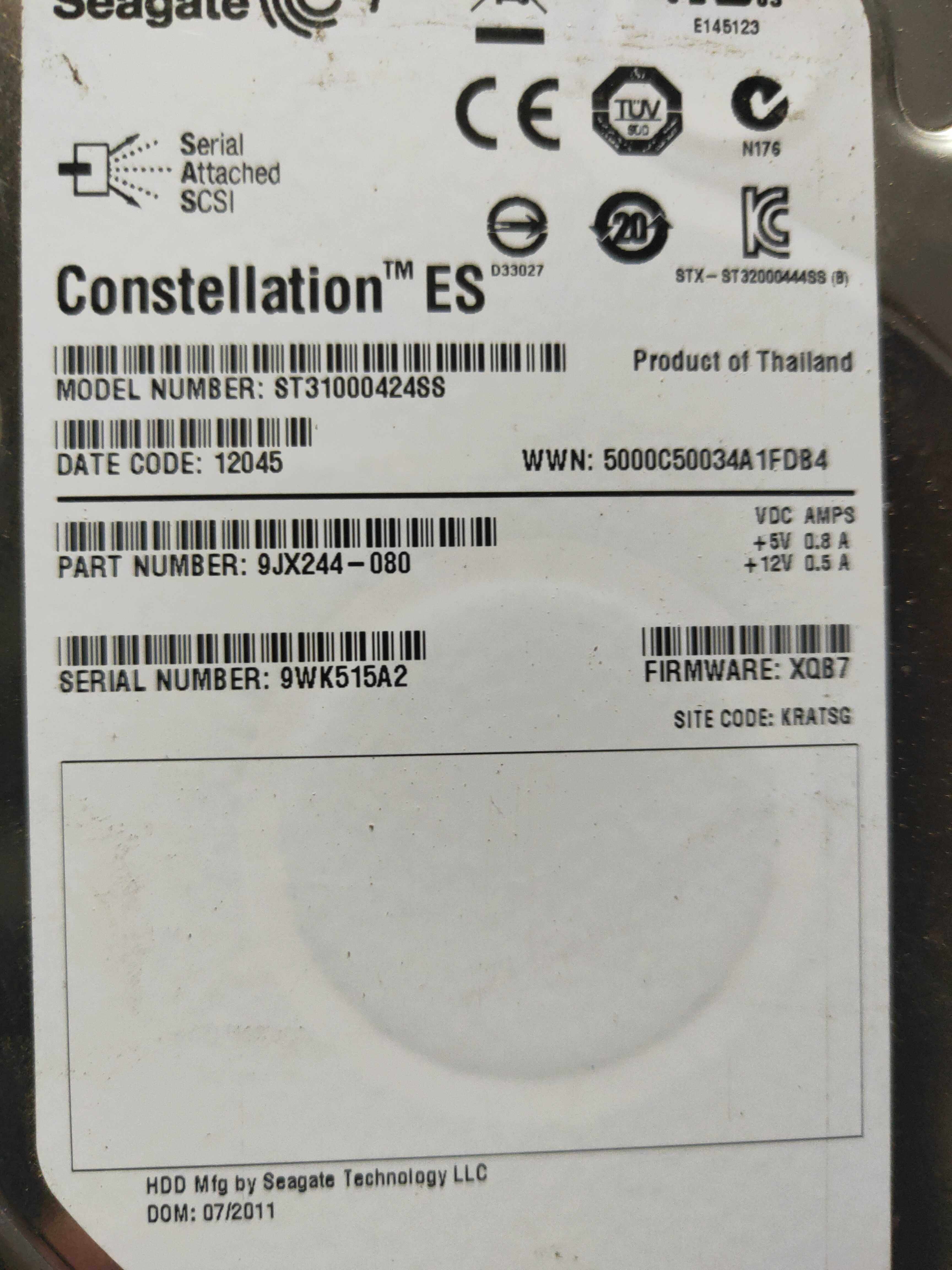 Dell Compellent SAS 1T 7 2K SAS hard disc ST31000424SS 9JX244-080