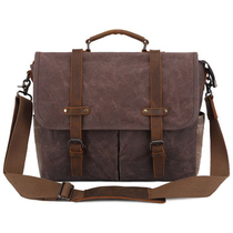 Qiguxi men's bag oil wax canvas with leather backpack retro shoulder bag European and American casual messenger bag men's bag tide