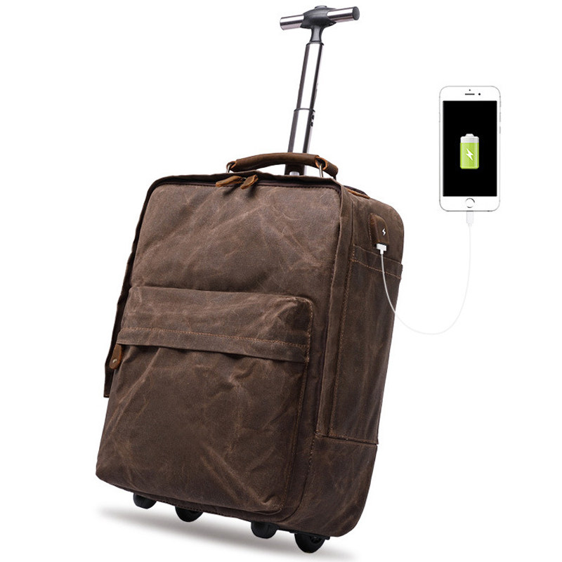 New retro waterproof and anti-fouling oil wax cloth backpack 15 6 inch computer bag wear-resistant men's trolley travel bag